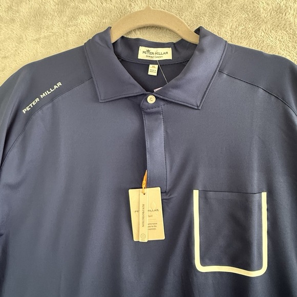 $98 Peter Millar Mens Summer Comfort Sun Protection Blue Polo Shirt Size XL NWT - Picture 1 of 7